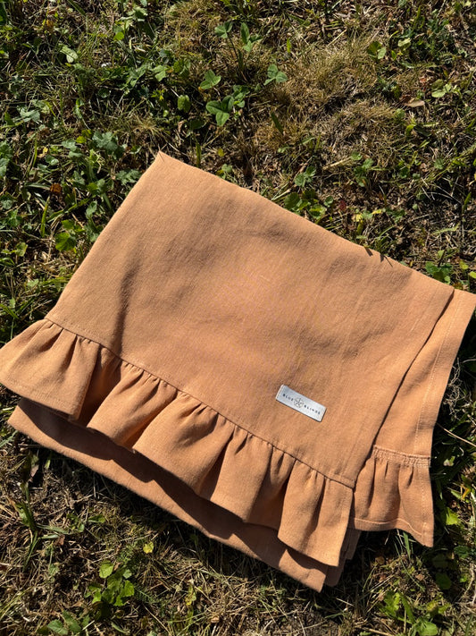 Szybkoschnący ręcznik lniany maxi z falbanką pomarańczowy