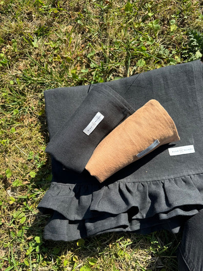 Szybkoschnący ręczniczek lniany mini z falbanką pomarańczowy